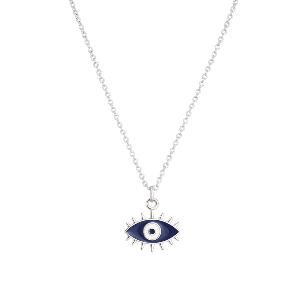 Midnight Shield Necklace - Evil Eye with Silver Spikes & Navy Blue Enamel