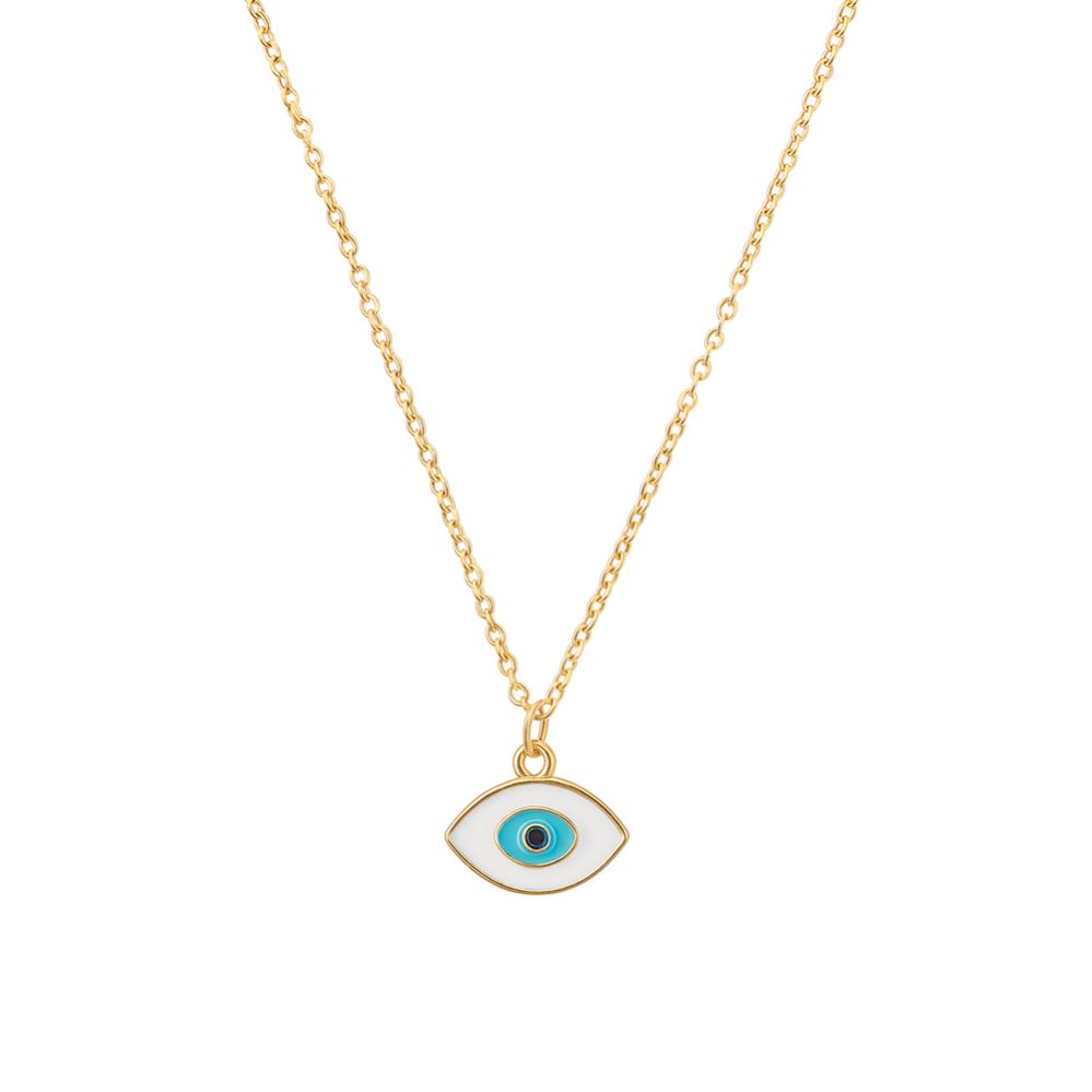 Azure Gaze Necklace - Evil Eye in White & Sky Blue Ename
